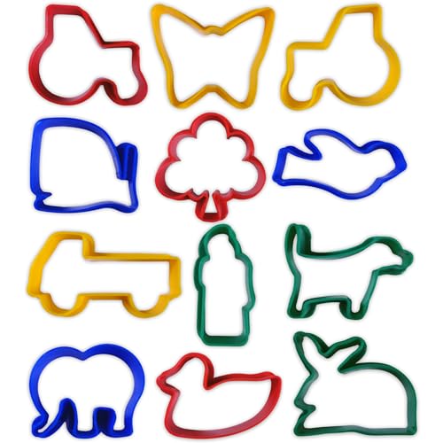 Plastic Farm Animal & Transport Dough Cutters for Kids Baking, Biscuit Making & Modelling Pack of 12 by BCreative® von BCreativetolearn