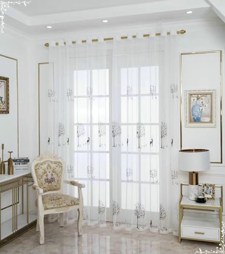 BCughia Durchsichtige Vorhänge Wohnzimmer, Vorhang Elchbaum Bedruckt Gardinen Wohnzimmer Fenster 2er Set H 214 x B 137 cm, Weiß BCughia Durchsichtige Vorhänge Wohnzimmer, Vorhang Elchbaum Bedruckt Gardinen Wohnzimmer Fenster 2er Set H 214 x B 137 cm, Weiß von BCughia