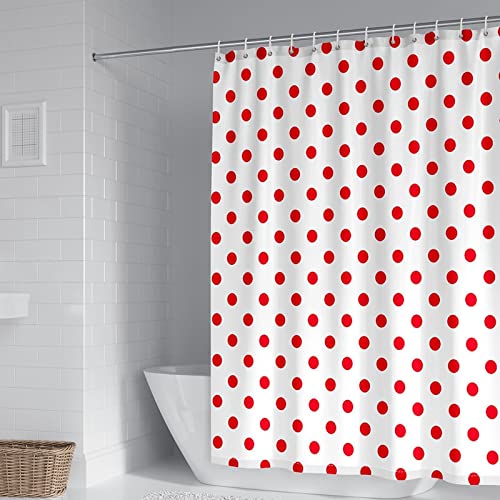 BCughia Duschvorhang Waschbar, Shower Curtain Machine Washable Rote Punkte Polyester Rot und Weiß Duschvorhang 120x180cm(48" W x 72" H) von BCughia