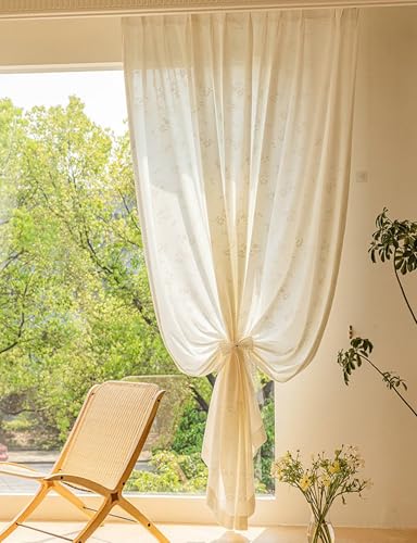BCughia Gardine Vorhang, Gardine Vorhang Transparent 2er Set 86x160 Blumen Jacquard Wohnzimmer Vorhang Modern von BCughia
