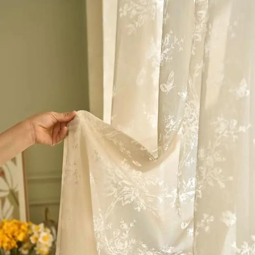 BCughia Gardinen Durchsichtig 2er Set, Vorhang Beige 107x244 Schmetterlings Blumen Gardine Vorhang Wohnzimmer von BCughia