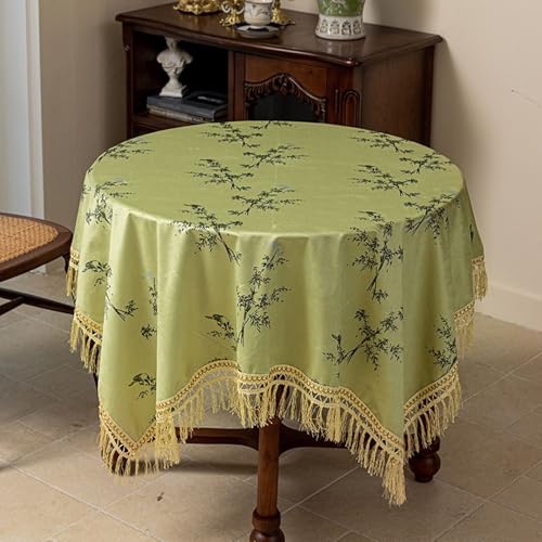 BCughia Tischdecken 120 x 120 cm Grün, Runde Tischdecken Wasserabweisend Polyester Blättermuster mit Quasten Tischtuch für Indoor, Outdoor, Essen, Küche BCughia Tischdecken 120 x 120 cm Grün, Runde Tischdecken Wasserabweisend Polyester Blättermuster mit Quasten Tischtuch für Indoor, Outdoor, Essen, Küche von BCughia