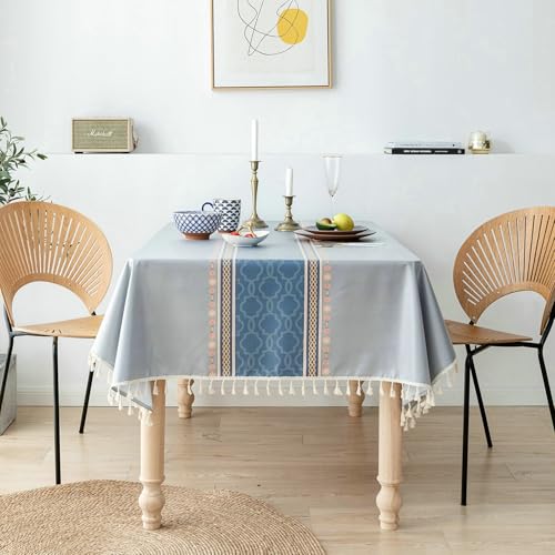 BCughia Tischdecken 140 x 180 cm Grau, Rechteckig Tischdecke Fleckschutz Polyester Geometrisch Bedruckt mit Quasten Tischdecke für Esstisch von BCughia