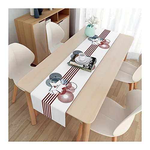 BCughia Tischläufer Leinen 33x180cm, Tischläufer Abwaschbar U.S. UnabhängigkeitstagThema Tischläufer für Wohnzimmertisch, Couchtisch, Blau Rot Weiß von BCughia