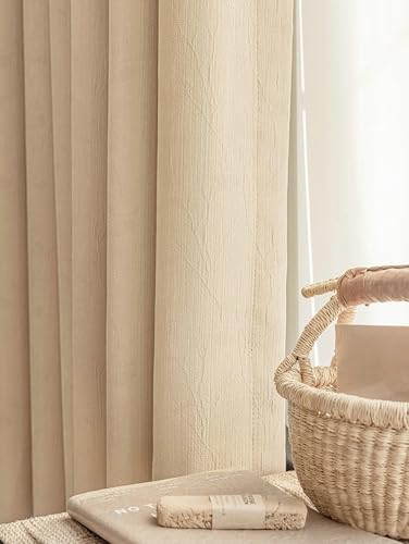 BCughia Vorhänge Blickdicht 2er Set, Gardinen Beige 96x138 Einfarbig Jacquard Textur Vorhänge Schlafzimmer Set von BCughia