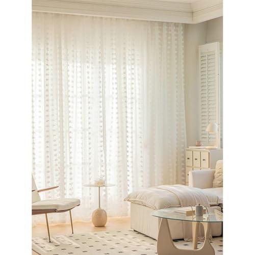 BCughia Vorhänge Weiß 2er Set, Vorhänge Transparent B 137 x H 214 cm Punkte Jacquard Schlafzimmer Vorhang Set von BCughia