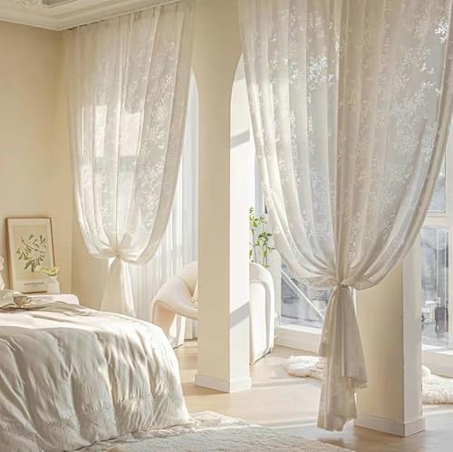 BCughia Vorhänge Weiß 2er Set, Vorhang Transparent 86x115 Schmetterlings Blumen Gardinen Wohnzimmer Set von BCughia