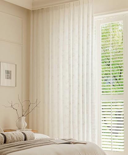 BCughia Vorhänge Weiß 2er Set Transparent, Vorhang 102x160 Blumen Jacquard Vorhänge Wohnzimmer Modern von BCughia