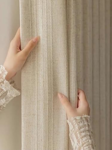 BCughia Vorhang Beige 2er Set, Vorhang Halbtransparent 96x138 Jacquard Einfarbig Vorhänge Schlafzimmer Set von BCughia