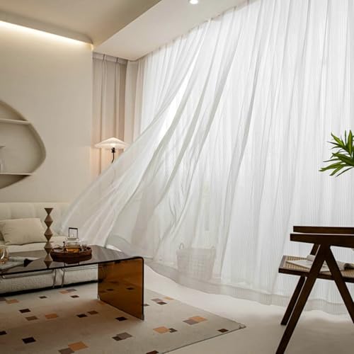 BCughia Vorhang Halbtransparent 2er Set, Vorhang Weiß 137x214 Einfarbig vertikale Streifen Gardinen Wohnzimmer Set BCughia Vorhang Halbtransparent 2er Set, Vorhang Weiß 137x214 Einfarbig vertikale Streifen Gardinen Wohnzimmer Set von BCughia