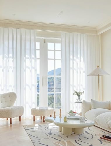 BCughia Vorhang Wohnzimmer 2er Set, Vorhang Weiß Durchsichtig 102x214 Einfarbig Schlafzimmer Vorhang Modern von BCughia