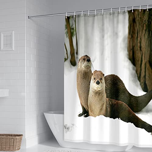Duschrollo für Badewanne, Bad Vorhang Otter Polyester Braun Weiß Shower Curtains 150x180cm(60" W x 72" H) von BCughia