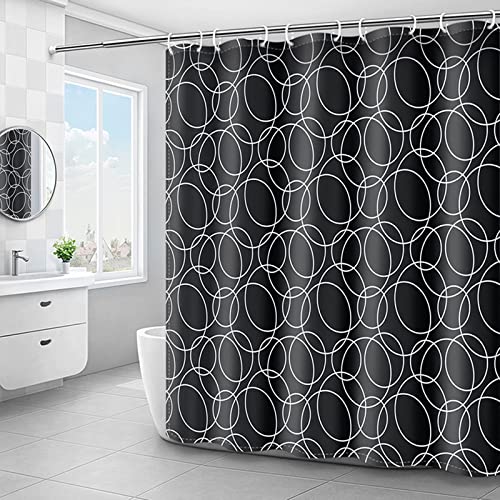 Duschvorhang Überlänge, Duschvorhang Schwer Schwarz Wasserabweisend mit Rundung Shower Curtains Polyester 180x200cm mit Duschvorhangringen von BCughia