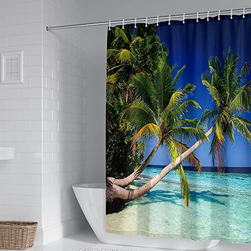 Shower Curtain Small, Duschvorhang 90x180 cm Kokosnussbaum und Meer Polyester Grün Blau Green Blue Shower Curtains 36" Wx72 H Rideau De Douche Decor von BCughia