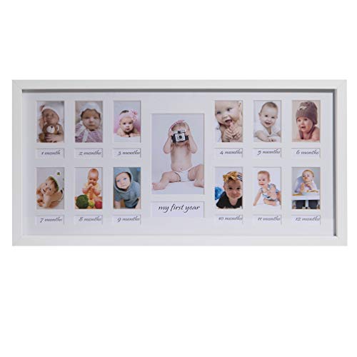 BD ART 23 x 50 cm Baby Bilderrahmen Mein erstes Jahr, Bildergalerie, Fotogalerie mit Passepartout und 12 Foto-Ausschnitten für Fotos 5 x 7 cm und 1 Foto 9 x 13 cm, Weiß BD ART 23 x 50 cm Baby Bilderrahmen Mein erstes Jahr, Bildergalerie, Fotogalerie mit Passepartout und 12 Foto-Ausschnitten für Fotos 5 x 7 cm und 1 Foto 9 x 13 cm, Weiß von BD ART