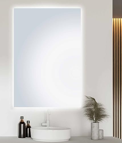 BD ART LED Badspiegel Rechteck Luna 70x50 cm, Wand Badezimmerspiegel mit Beleuchtung, Lichtfarbe Neutral 4200K, IP44 von BD ART