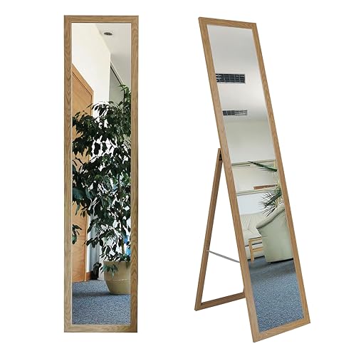 BD ART Stand-Ankleidespiegel Eiche 155,8 x 35,8 cm großer Fußboden Standspiegel Garderobe Zeitloser eleganter MDF Rahmen Eiche Ganzkörperspiegel von BD ART