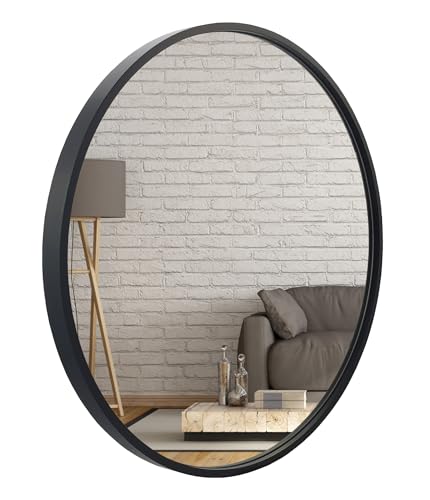 BD ART Wandspiegel Rund Spiegel 80 cm mit Schwarz eleganter Holzrahmen von BD ART