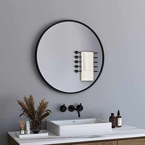 BD-Baode 50cm Runder Spiegel Shwarz Wandspiegel mit Gebürstetem Metallrahmen für Bad, Waschtisch, Wohnzimmer, Schlafzimmer, Eingang Wanddekoration von BD-Baode
