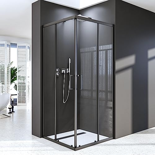 Duschkabine 80x80cm Schwarz Duschabtrennung Eckeinstieg Doppel Schiebetür Dusche Duschwand 6mm ESG Glas Höhe 185cm Duschtür von BD-Baode