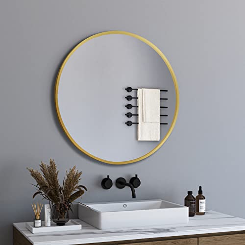 BD-Baode 60cm Runder Spiegel Gold Wandspiegel mit Gebürstetem Metallrahmen für Bad, Waschtisch, Wohnzimmer, Schlafzimmer, Eingang Wanddekoration von BD-Baode