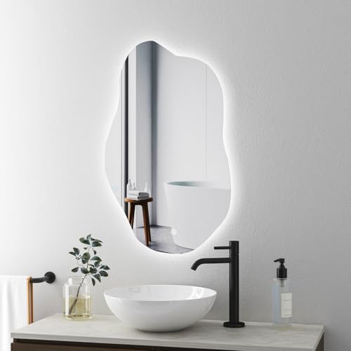 BD-Baode Asymmetrischer LED Badspiegel mit Beleuchtung 62 x 90 cm 3 Lichtfarbe Einstellbare 3000-6500K Spiegel Bad mit Beleuchtung LED Spiegel mit Licht mit Touch-Schalter von BD-Baode