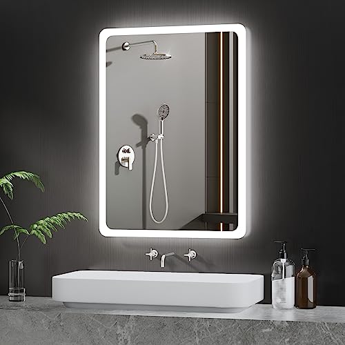 BD-Baode Badezimmer Spiegel mit LED 40x60cm LED-Spiegel WandSchalter LED Spiegel Wandspiegel Rechteckiger Kaltweiß 6500K Energiesparend A++ von BD-Baode