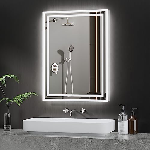 BD-Baode Badezimmer Spiegel mit LED 40x60cm Spiegel mit Beleuchtung Wandspiegel WandSchalter,Kaltweiß 6500K Energiesparend A++ von BD-Baode