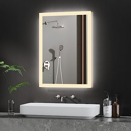 BD-Baode Badezimmer Spiegel mit LED 50x70cm LED Spiegel Wandspiegel WandSchalter mit Touchschalter und 3 Dimmbar Lichtfarbe Warmweiß Neutral Kaltweiß Rechteckiger von BD-Baode