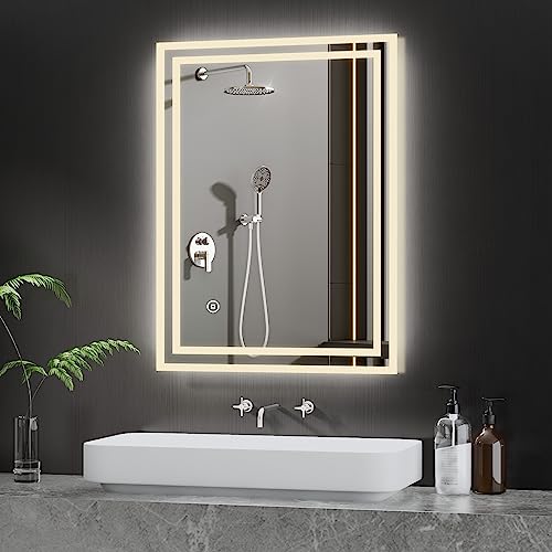BD-Baode Badezimmer Spiegel mit LED 50x70cm LED-Spiegel mit Touchschalter 3 Dimmbar Lichtfarbe Warmweiß Neutral Kaltweiß LED Spiegel Wandspiegel(Rechteckiger) von BD-Baode