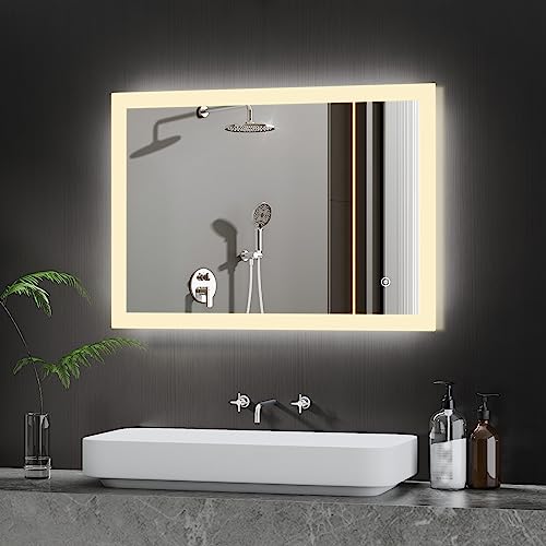 BD-Baode Badezimmer Spiegel mit LED 60x80cm LED Spiegel Wandspiegel WandSchalter mit Touchschalter und 3 Dimmbar Lichtfarbe Warmweiß Neutral Kaltweiß Rechteckiger von BD-Baode