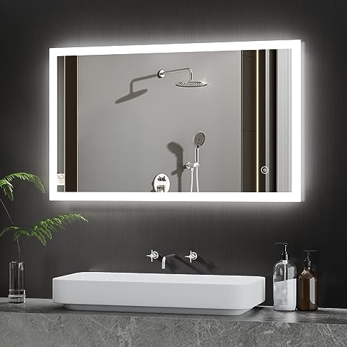 BD-Baode Badezimmer Spiegel mit LED 70x100cm LED Spiegel Wandspiegel WandSchalter mit Touchschalter und 3 Dimmbar Lichtfarbe Warmweiß Neutral Kaltweiß Rechteckiger von BD-Baode