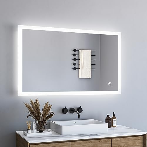 BD-Baode Badezimmer Spiegel mit LED 70x100cm Wandspiegel WandSchalter mit Touchschalter und 3 Dimmbar Lichtfarbe von BD-Baode