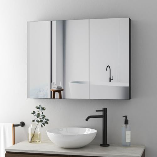 BD-Baode Badezimmer Spiegelschrank,Badezimmerschrank mit Spiegel,Spiegelschrank Badezimmerschrank mit Verstellbarem Einlegeboden,60 x 80 x 12,5 cm,Rechter Winkel von BD-Baode