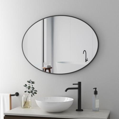 BD-Baode Badezimmerspiegel 50x70 cm,Schwarz Ovaler Spiegel Oval Wandmontage Kosmetikspiegel Badspiegel ohne Beleuchtung für Bad, Wohnzimmer, Esszimmer und Flur von BD-Baode