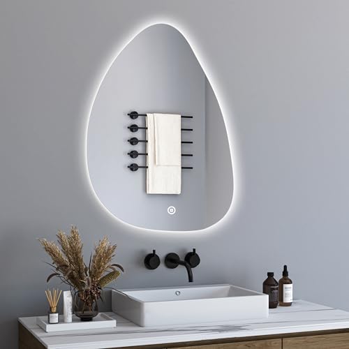 BD-Baode Badezimmerspiegel mit Beleuchtung Asymmetrischer LED Badspiegel 55 x 80 cm LED Spiegel mit Touch-Schalter und 3 Lichtfarbe Dimmbar 3000-6500K von BD-Baode