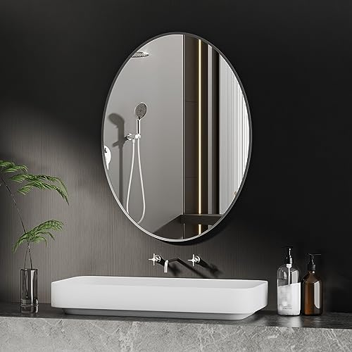 BD-Baode Badezimmerspiegel mit Schwarz Metallrahmen 50x70 cm Ovaler Spiegel Wandmontage Wandspiegel Badspiegel ohne Beleuchtung für Badezimmer, Waschräume, Schlafzimmer von BD-Baode