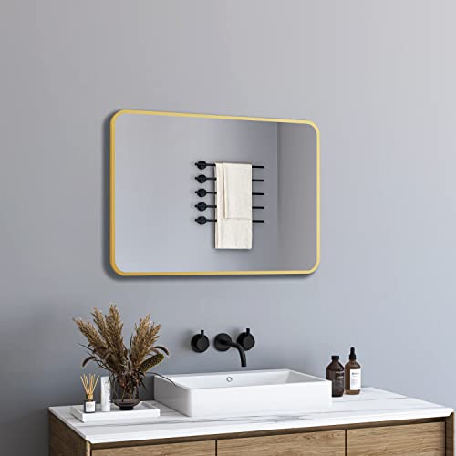 BD-Baode Badspiegel Spiegel Gold 40x60cm Abgerundete Ecken Spiegel Wandspiegel für Badezimmer Wohnzimmer Dekorative Morden Design mit Goldfarben Rand von BD-Baode