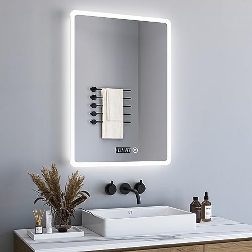 BD-Baode Badspiegel mit Beleuchtung 50x70cm,LED Badspiegel mit Uhr Badezimmerspiegel Touchschalter Dimmbar 3 Lichtfarbe 3000-6500K Energieeffizienzklasse A +++ von BD-Baode