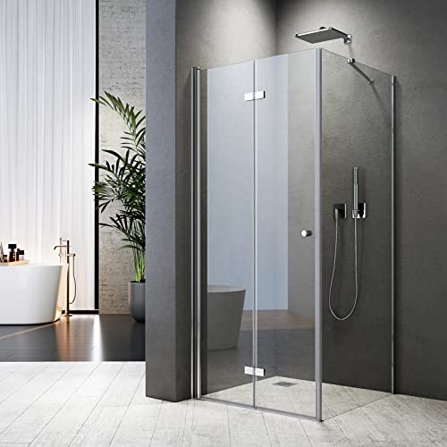 BD-Baode Duschkabine 75x90x185cm Falttür, Großer Öffnungsraum, 180º Eckig Dusche Duschwand, Duschtür mit Seitenwand Duschwand Glas Duschtrennwand 6mm ESG Sicherheitsglas von BD-Baode