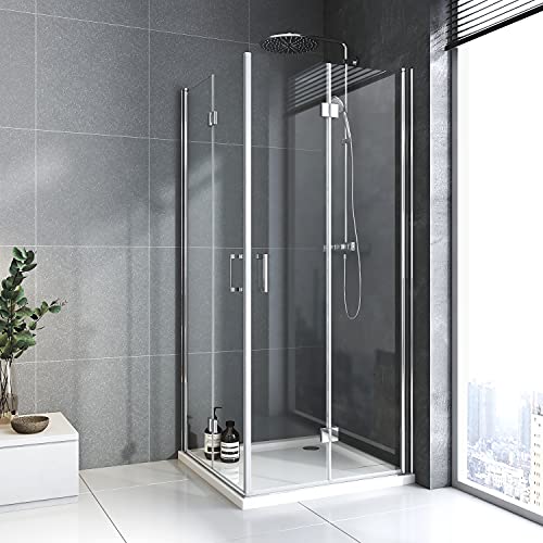 BD-Baode Duschkabine 80x100cm Eckig Duschkabine Großer Öffnungsraum 180º Doppel Falttüren Dusche Duschwand, 195 cm, 6 mm Sicherheitsglas (ESG) von BD-Baode