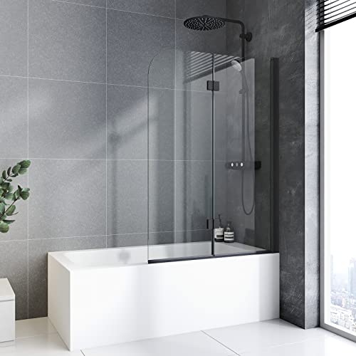 BD-Baode Duschwand für Badewanne Schwarz 1000x1400mm Duschwand für badewanne ‎Schwarz-matt Faltbar Nano Badewannen-Duschwand mit 6mm Nano Easy Clean Glas Beidseitig Montierbar Schönes ‎Schwarz-matt von BD-Baode