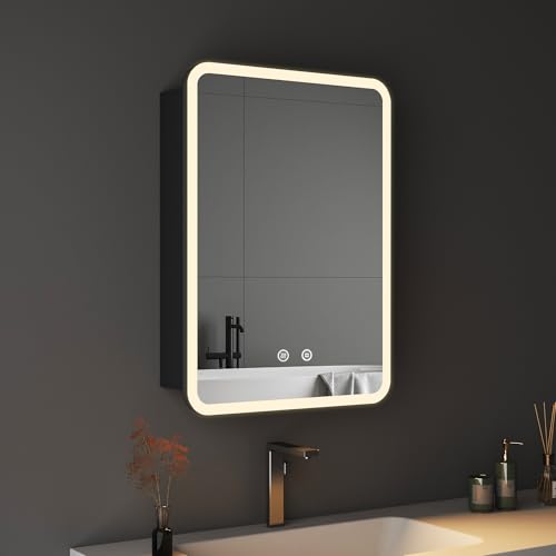 BD-Baode LED Beleuchtetes Badezimmer Spiegel Schrank 40 x 60 x 12,5 cm Spiegelschrank Badezimmer Spiegel mit 3 Farbtemperatur Dimmbare,Touchschalter,Stecker,Verstellbare Glasablage und Defog(MC) von BD-Baode