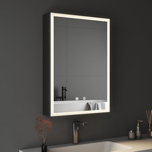 BD-Baode LED Beleuchtetes Badezimmer Spiegel Schrank 40 x 60 x 13 cm Spiegelschrank Badezimmer Spiegel mit 3 Farbtemperatur Dimmbare,Touchschalter,Stecker,Steckdose,Verstellbare Glasablage und Defog von BD-Baode