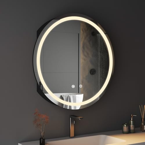 LED Beleuchtetes Badezimmer Spiegel Schrank 80 x 80 x 13 cm Rund Spiegelschrank Badezimmer Spiegel mit 3 Farbtemperatur Dimmbare,Touchschalter,Stecker,Steckdose,Verstellbare Glasablage und Defog von BD-Baode