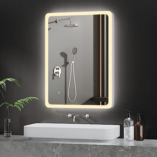 BD-Baode LED Spiegel Wandspiegel 40x60cm Badspiegel mit Beleuchtung 3 Arten von Licht Rechteckiger Badspiegel mit Touch Schalter von BD-Baode