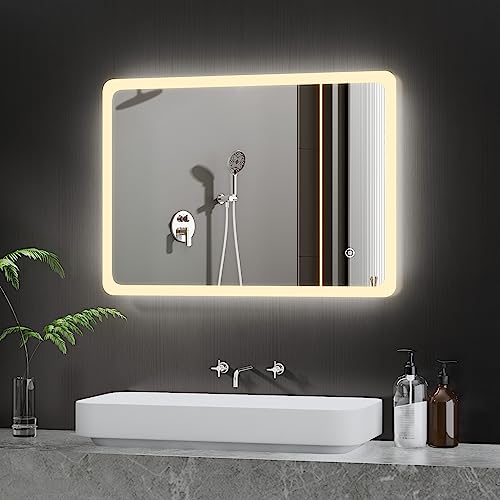 BD-Baode LED Spiegel Wandspiegel 60x80cm Badspiegel mit Beleuchtung 3 Arten von Licht Rechteckiger Badspiegel mit Touch Schalter von BD-Baode