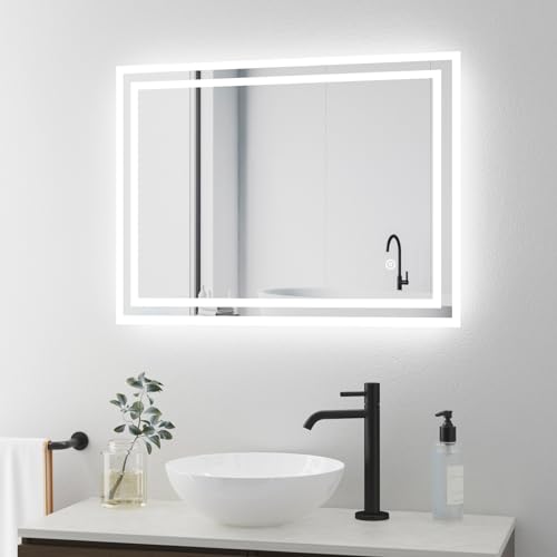 BD-Baode LED Spiegel Wandspiegel 60x80cm Badspiegel mit Beleuchtung Rechteck Badezimmer Spiegel mit Touchschalter und 3 Dimmbar Lichtfarbe,3000-6500K von BD-Baode