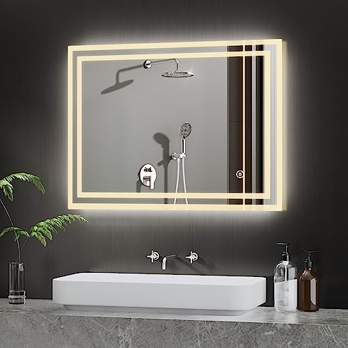 BD-Baode Badezimmer Spiegel mit LED 60x80cm LED-Spiegel mit Touchschalter 3 Dimmbar Lichtfarbe Warmweiß Neutral Kaltweiß LED Spiegel Wandspiegel(Rechteckiger) von BD-Baode