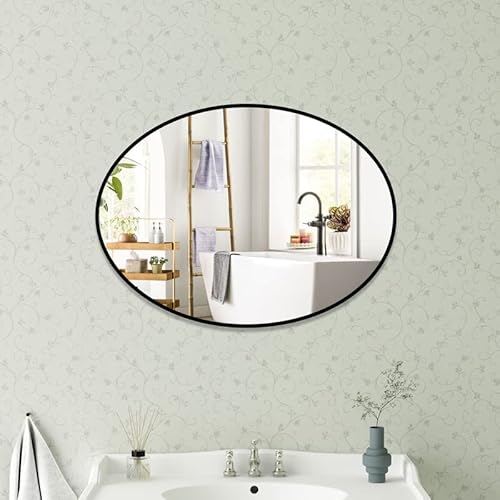 BD-Baode Modern Ovaler Spiege,80 x 60 cm oval Wandspiegel，Horizontal oder Vertikal Aufhängen, für Schlafzimmer,Wohnzimmer,Badezimmerspiegel(Schwarz) von BD-Baode